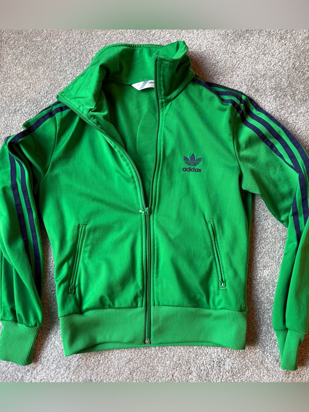 Adidas Bright Green Track Jacket with black Stripes
